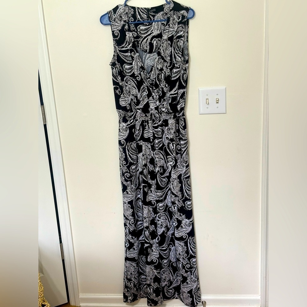 New Directions Black‎ and White Ruched Jumpsuit
